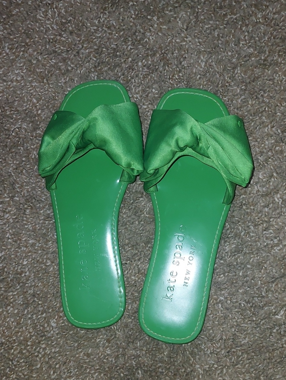 kate spade Green Satin Bow Slide Sandals
